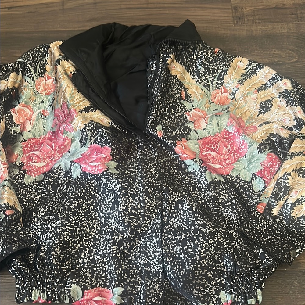 Satin Floral Black Women's Jacket - Picture 2 of 3